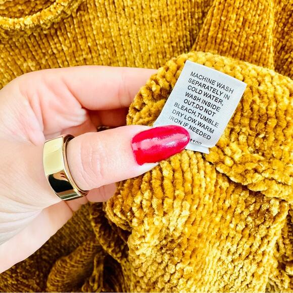 SMYM MUMU Gold Yellow Chenille Knit Oversized Distressed Crop Boxy Sweater XS - Picture 12 of 16